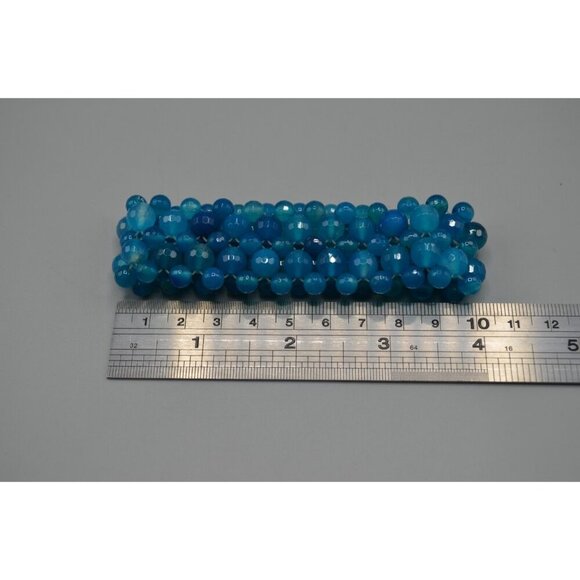 Faceted Blue Beaded 2-Strand Necklace & Bracelet Set Matching Chunky Jewelry - Picture 8 of 8